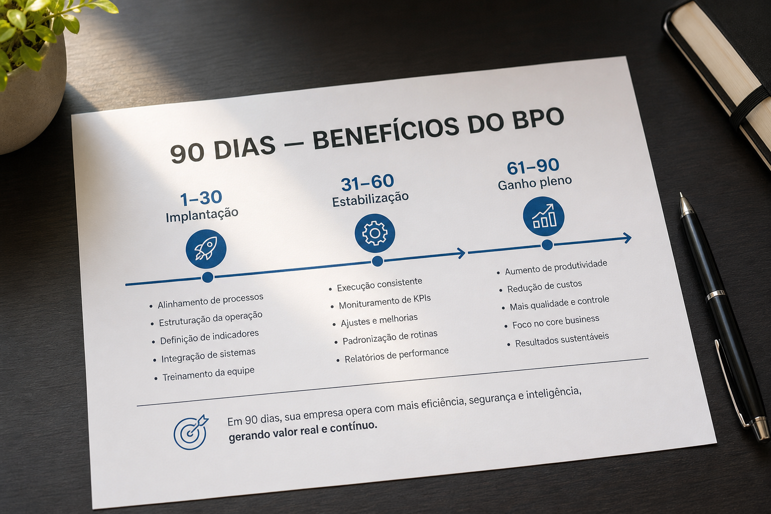 Linha do tempo dos benefícios da terceirização financeira nos primeiros 90 dias — blog contabilidade — Apollo Gestão Financeira