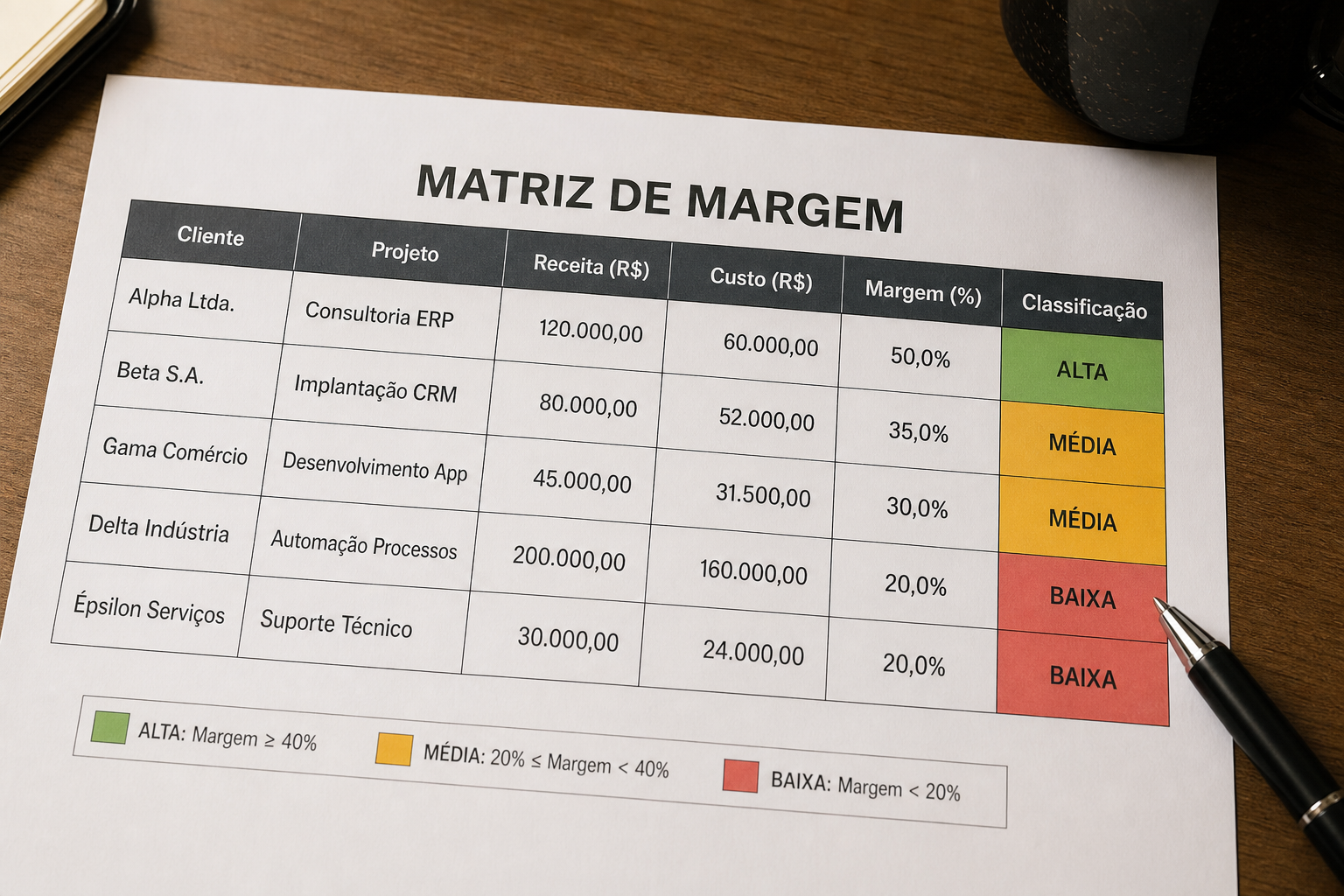 Matriz de margem por cliente e projeto em empresa de serviços — blog contabilidade — Apollo Gestão Financeira