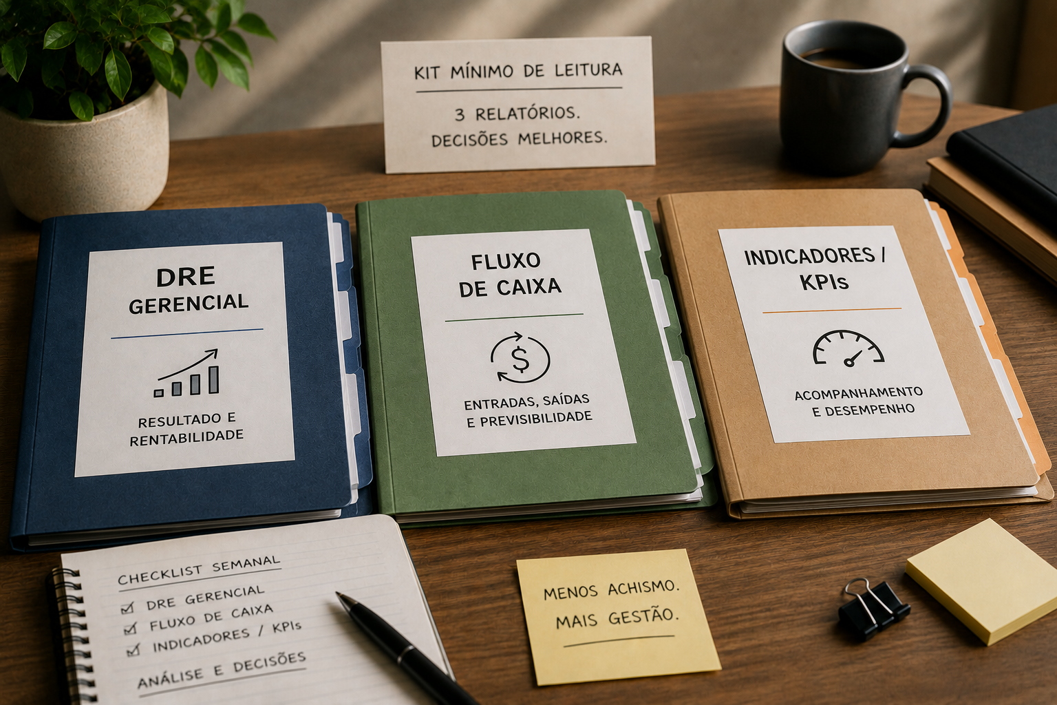 DRE, fluxo de caixa e painel de indicadores como base de análise