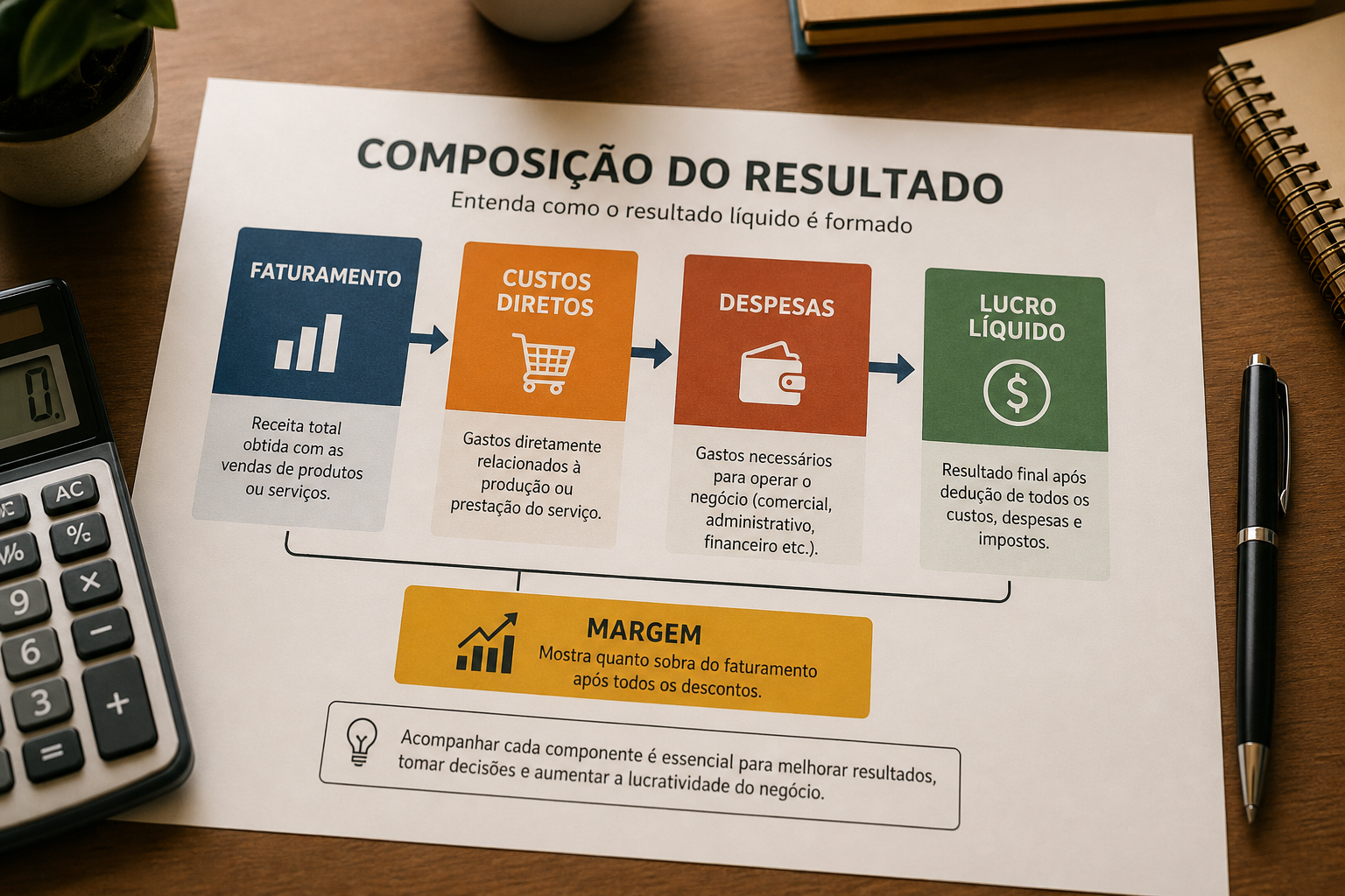 Comparativo visual entre faturamento, custos, despesas e lucro real em PME — blog contabilidade — Apollo Gestão Financeira