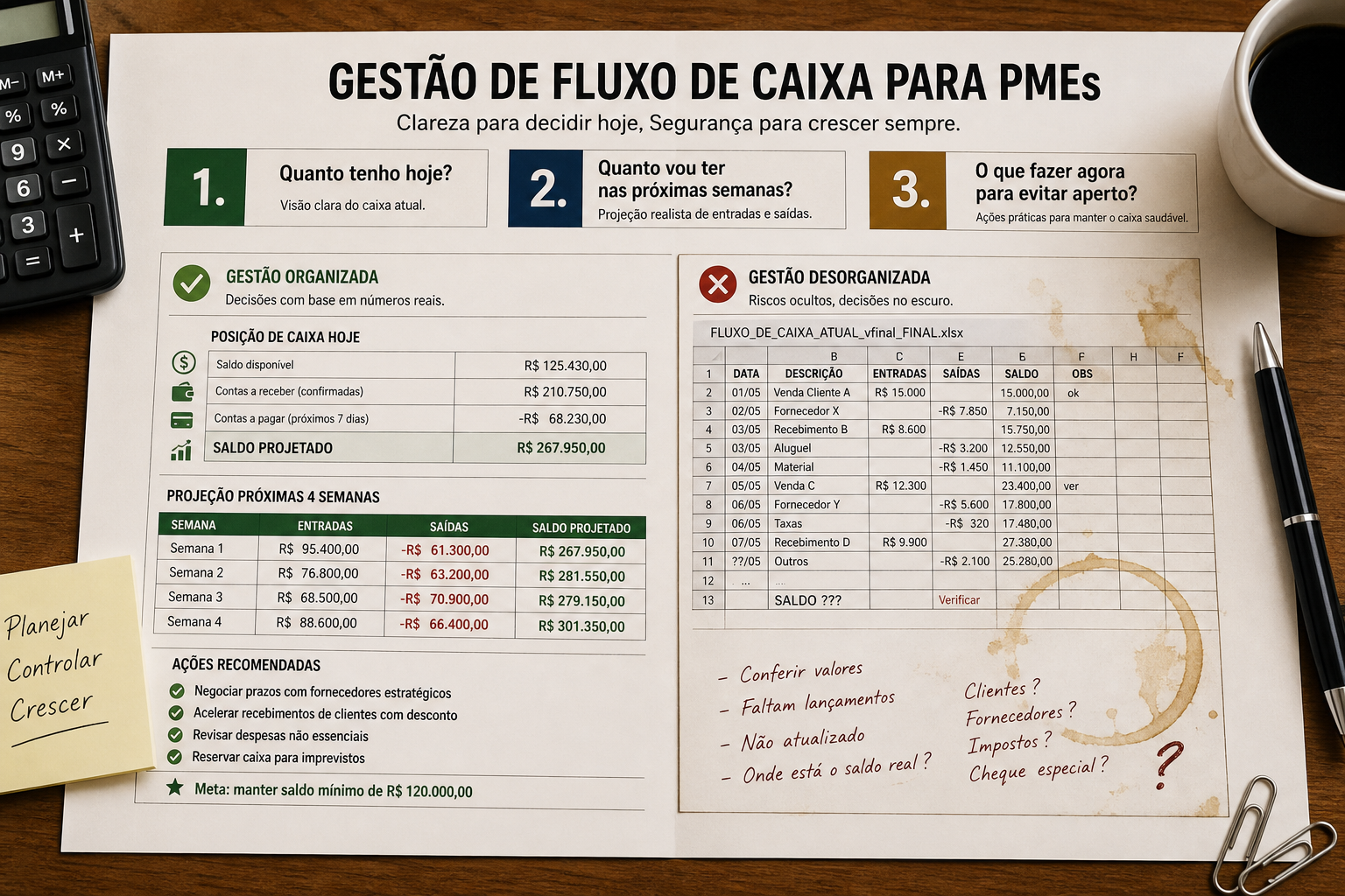 Três perguntas que um fluxo de caixa eficiente precisa responder: quanto tenho hoje, quanto vou ter e o que fazer agora — blog contabilidade — Apollo Gestão Financeira