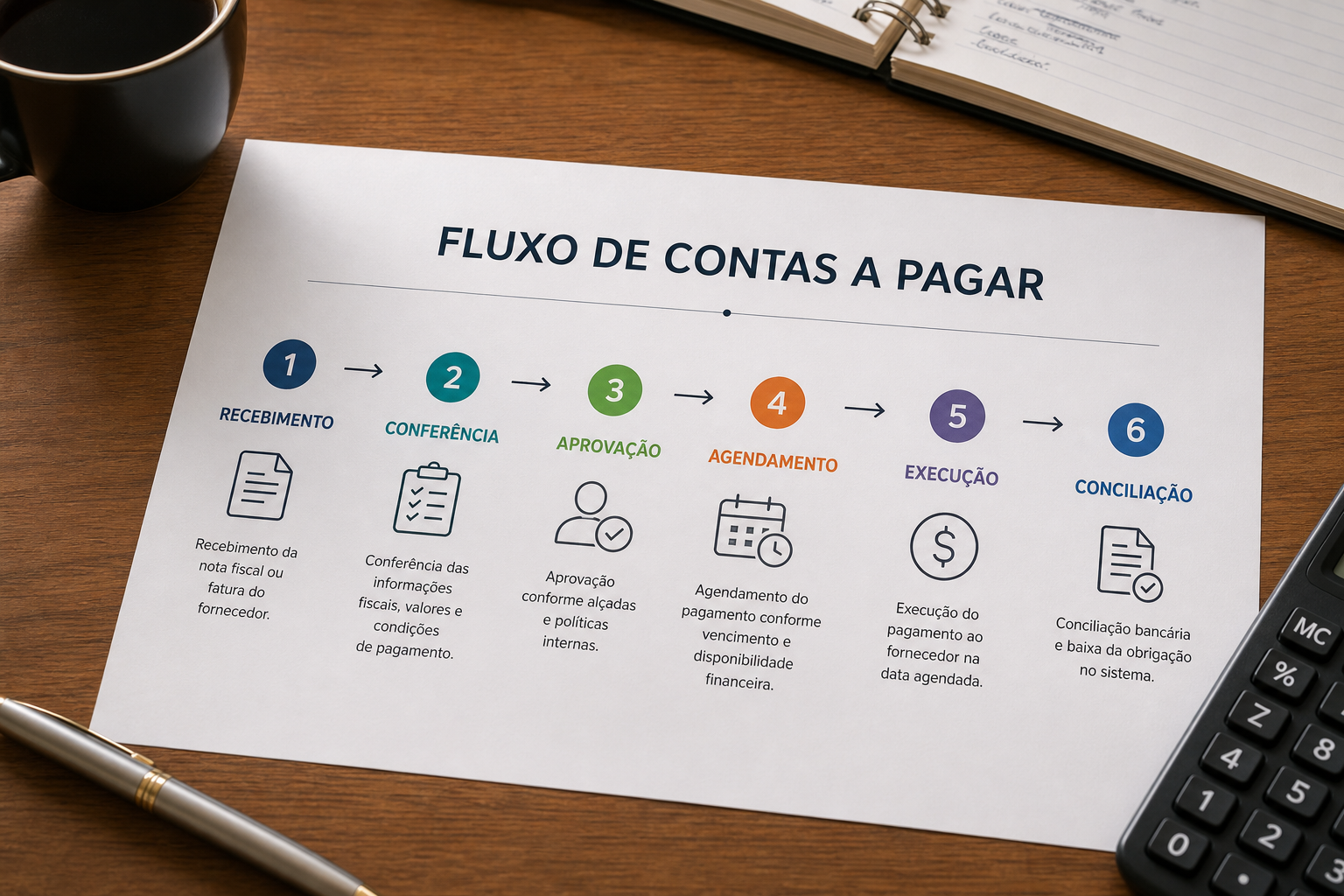 Fluxo de contas a pagar com etapas recebimento, conferência, aprovação e pagamento — blog contabilidade — Apollo Gestão Financeira Fluxo de contas a pagar com etapas recebimento, conferência, aprovação e pagamento — blog contabilidade — Apollo Gestão Financeira
