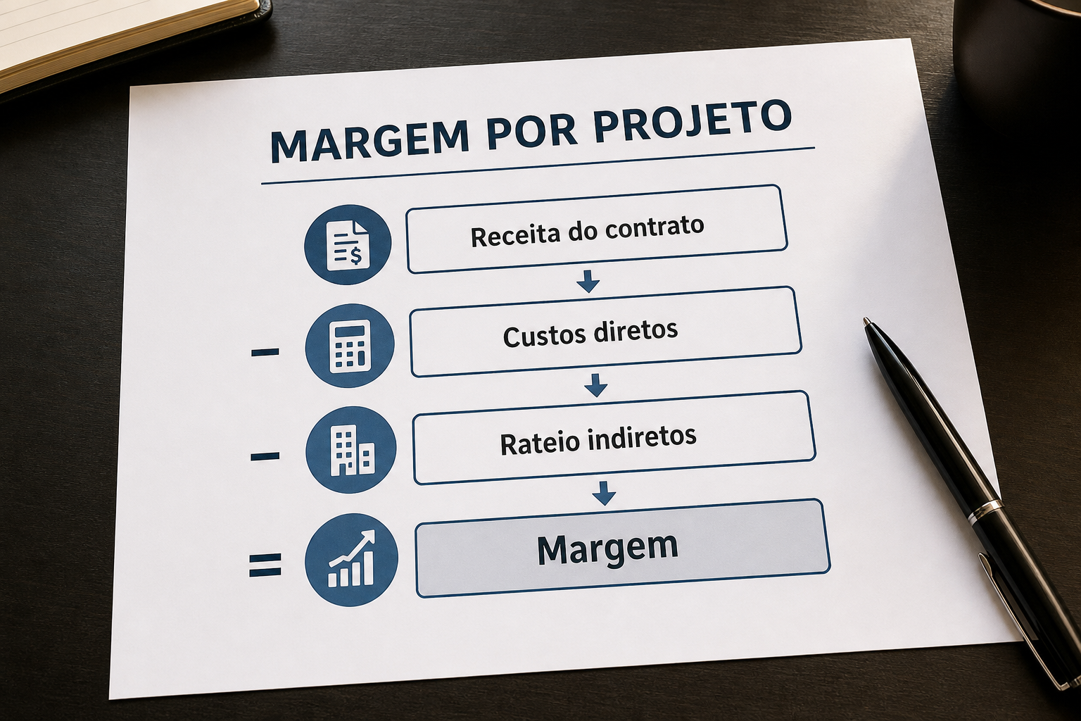 Estrutura de margem por projeto em escritório de arquitetura: receita, custos diretos e rateio — blog contabilidade — Apollo Gestão Financeira