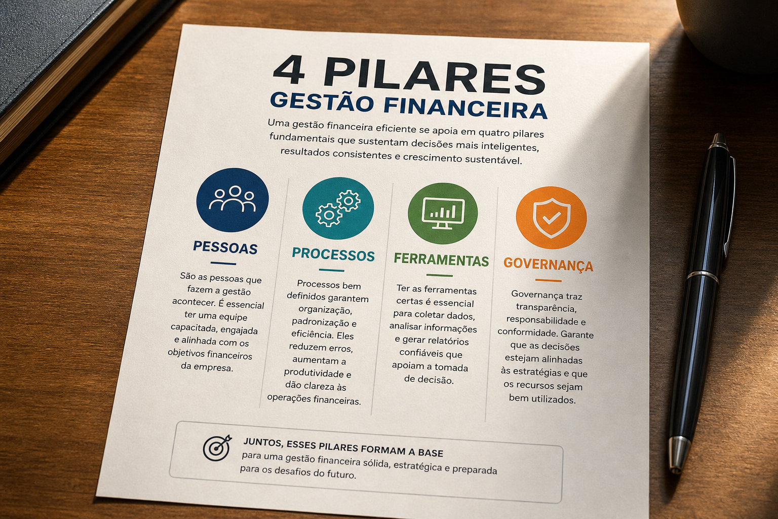 Quatro pilares da gestão financeira empresarial: pessoas, processos, ferramentas e governança — blog contabilidade — Apollo Gestão Financeira