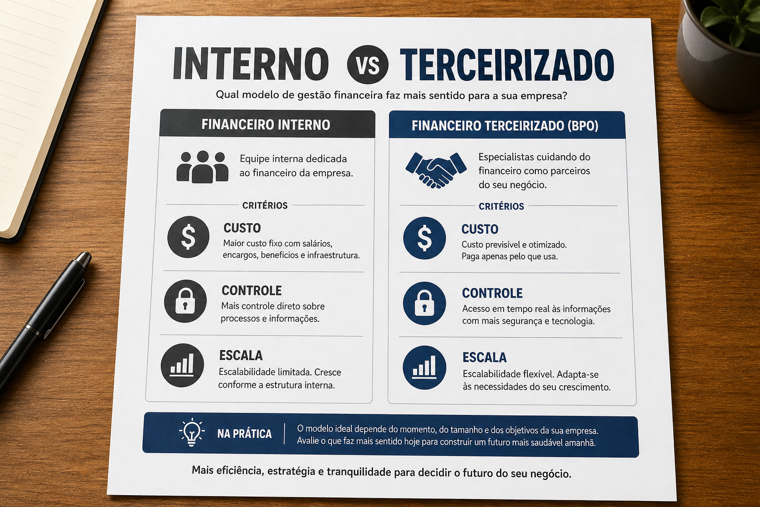 Financeiro interno vs terceirizado: comparação para PMEs — blog contabilidade Apollo