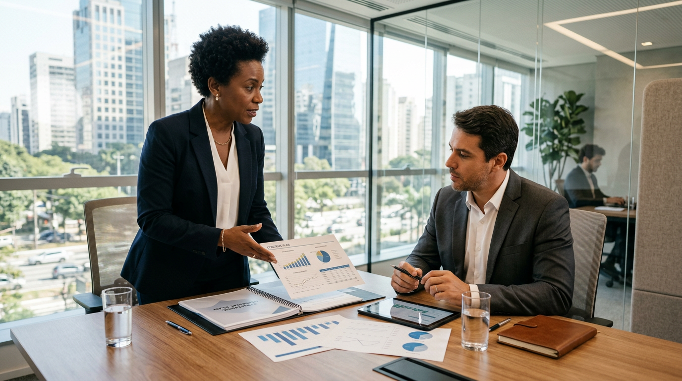 Diretor financeiro analisando indicadores e apoiando decisões estratégicas na empresa